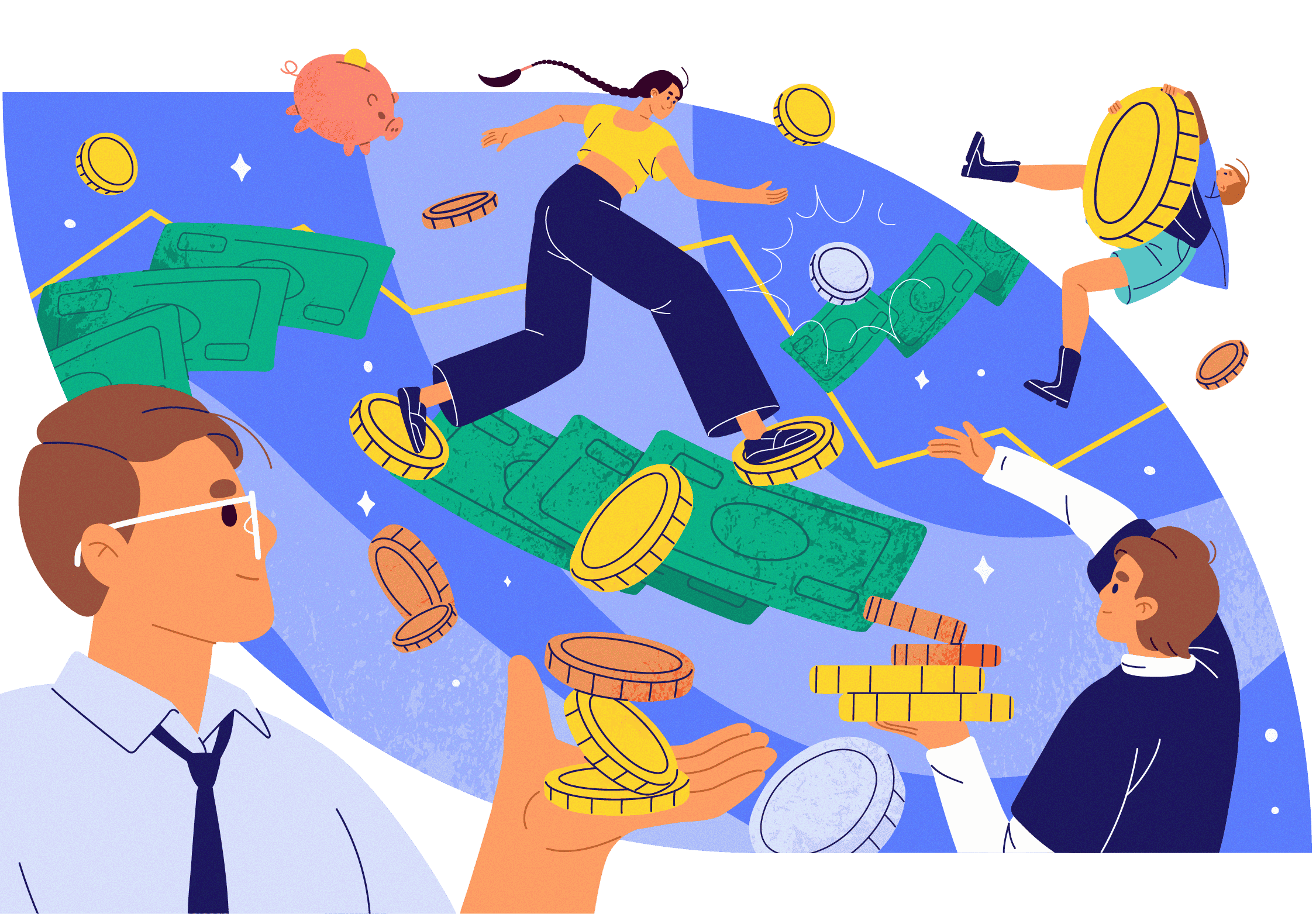 Illustration showing financial challenges faced by American workers and the need for earned wage access