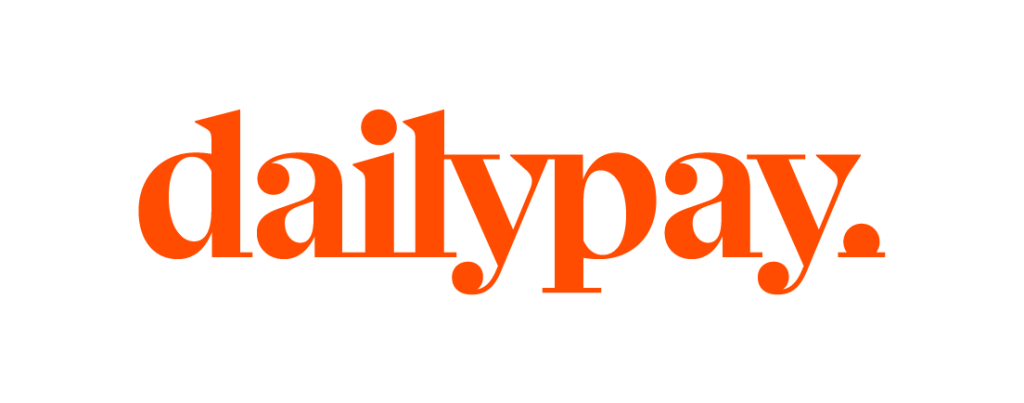 Logo of DailyPay, a platform enabling early wage withdrawals, featuring auto-savings tools, bank transfer options, and employee rewards and financial tracking.