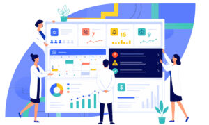 Healthcare workforce management dashboard displaying scheduling, attendance, payroll, compliance alerts, and workforce analytics.